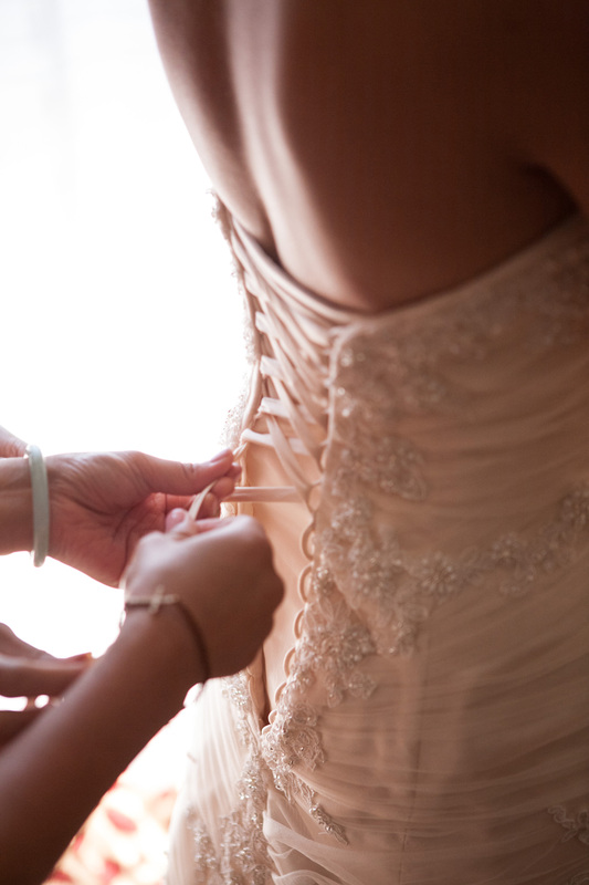 Lacing up the dress